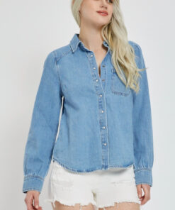 Canogo Denim Shirring Sleeve Top